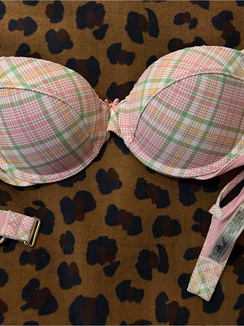 Pink Plaid Push-Up bikini top - Women's swimwear